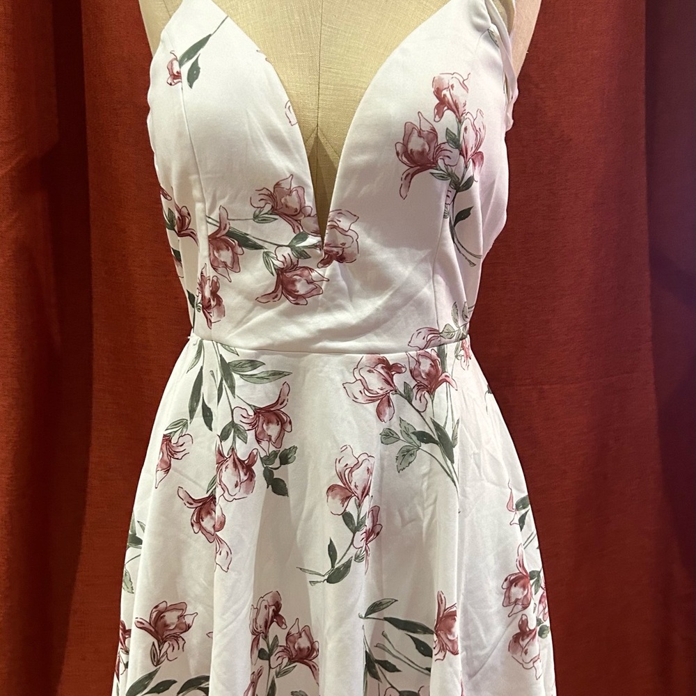 Trac Strapless Floral Dress - White and Pink